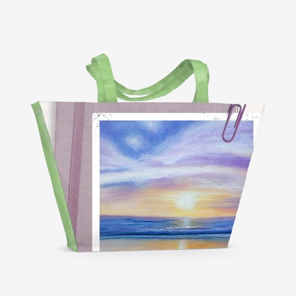 Пляжная сумка «Коллаж сиреневый берег. Цветок магнолии, фото, ежедневник»