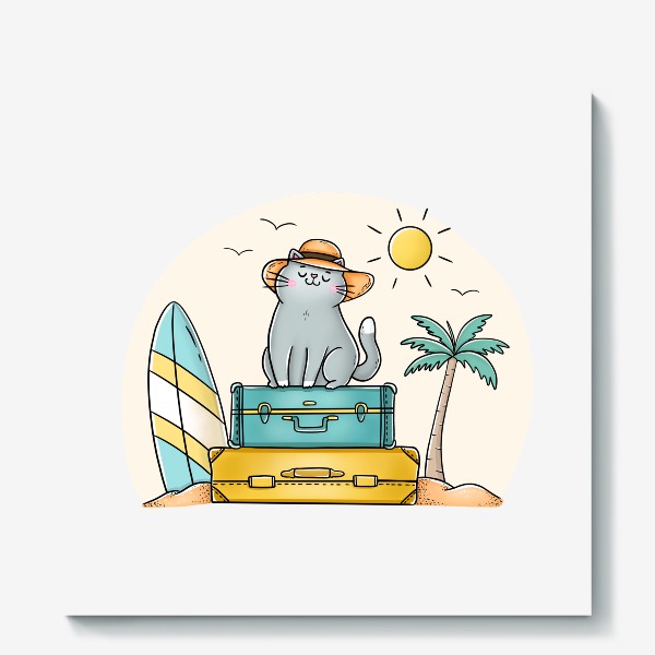 Холст «Кот на чемоданах »
