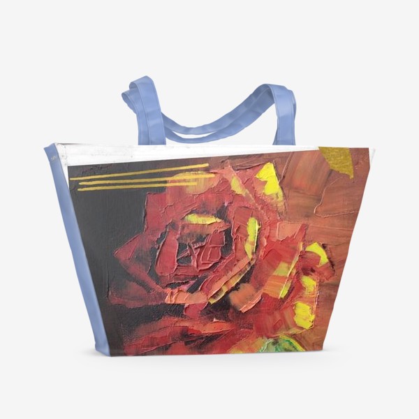 Пляжная сумка «Коллаж красная огненная роза. Холст, масло, мастихин»