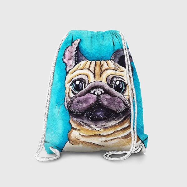 Рюкзак «Собака мопс на синем фоне»