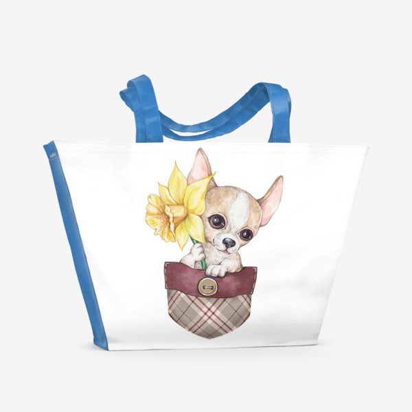 Пляжная сумка «Собачка в кармане. Чихуа и нарцисс»