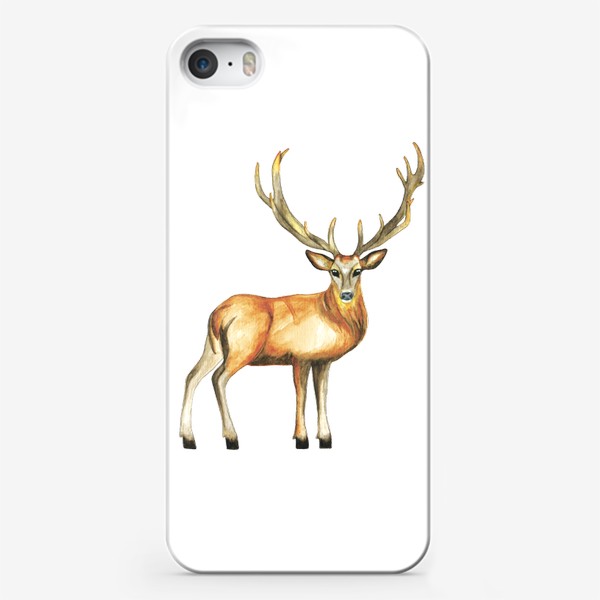 Чехол iPhone «Лесной олень с рогами акварелью»