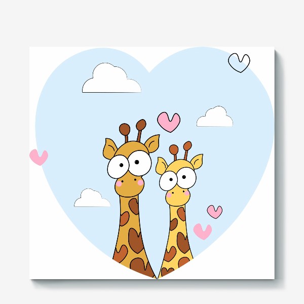 Холст «Жирафы. Влюбленные жирафы принт.»