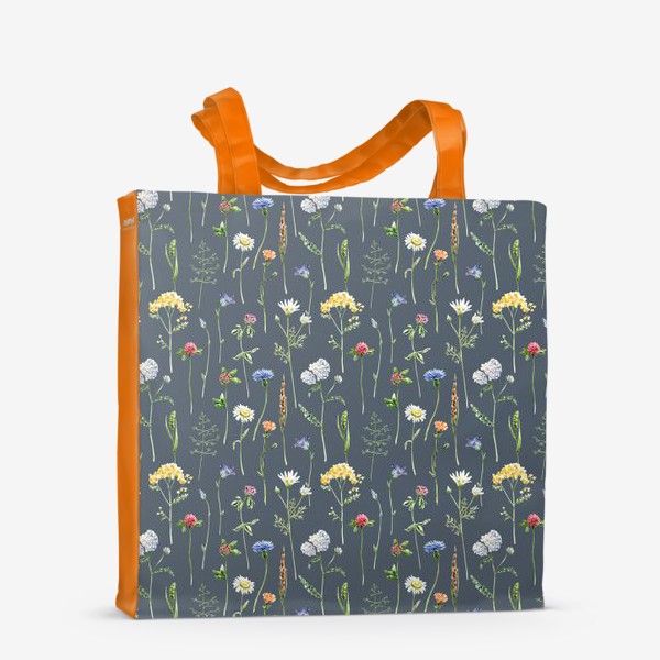 Сумка-шоппер «Полевые цветы на темном фоне, Луговые цветы»