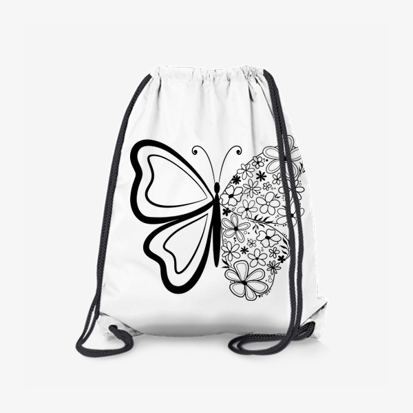 Рюкзак «Бабочка с цветами, графика черный монохром»