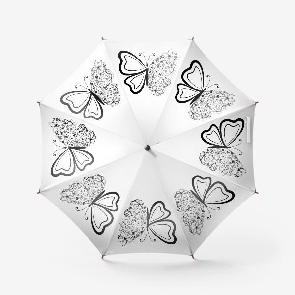 Зонт «Бабочка с цветами, графика черный монохром»