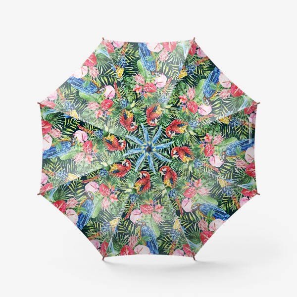 Зонт «Тропический принт какаду в цветах»