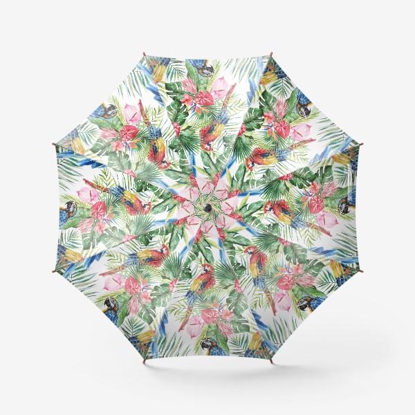 Зонт «Тропический принт какаду в цветах»