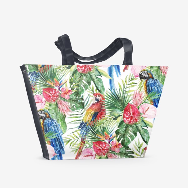 Пляжная сумка &laquo;Тропический принт какаду в цветах&raquo;