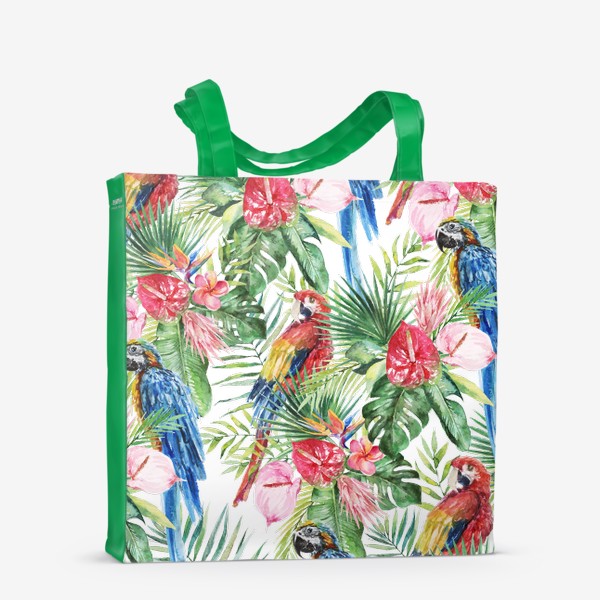 Сумка-шоппер «Тропический принт какаду в цветах»