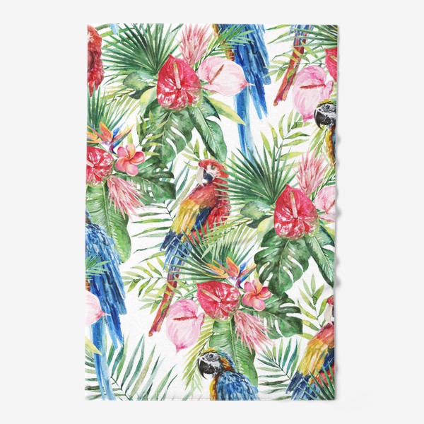 Полотенце «Тропический принт какаду в цветах»