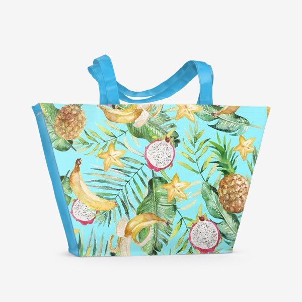 Пляжная сумка «Тропический принт бананы и фрукты, пальмовые листья»