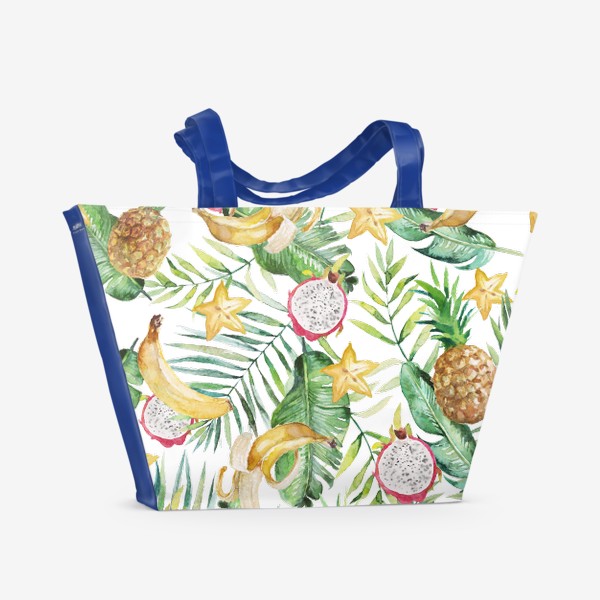 Пляжная сумка «Тропический принт бананы и фрукты, пальмовые листья»