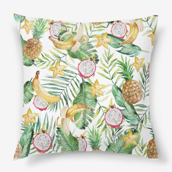 Подушка «Тропический принт бананы и фрукты, пальмовые листья»