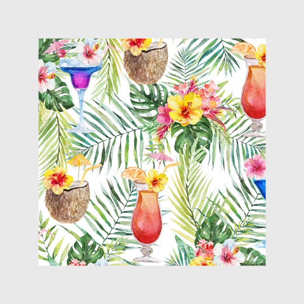 Шторы «Тропический принт коктейли и пальмовые листья»
