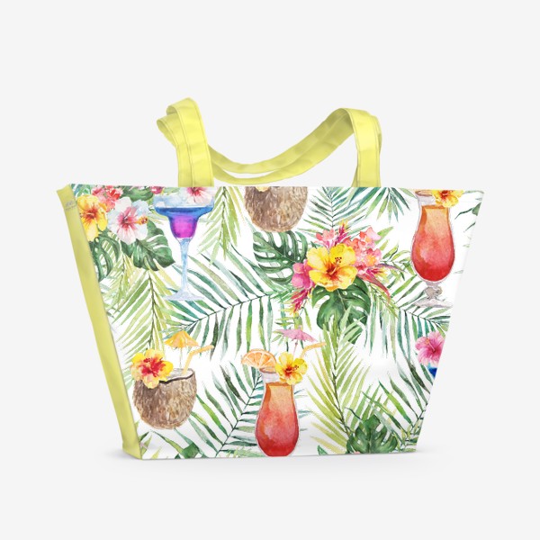 Пляжная сумка «Тропический принт коктейли и пальмовые листья»