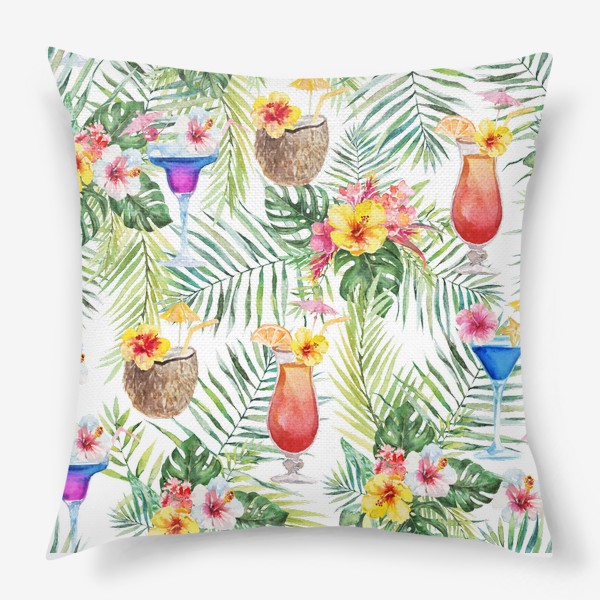 Подушка «Тропический принт коктейли и пальмовые листья»