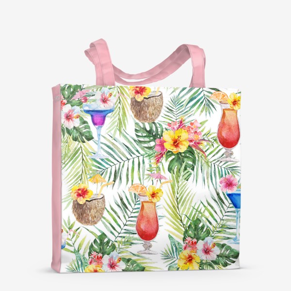 Сумка-шоппер «Тропический принт коктейли и пальмовые листья»