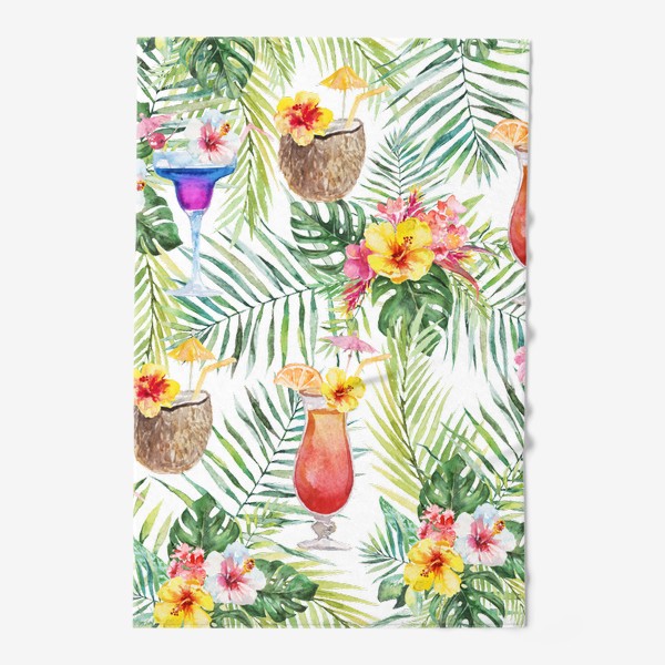 Полотенце «Тропический принт коктейли и пальмовые листья»