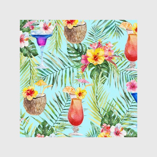 Шторы «Тропический принт пальмовые листья и коктейль»