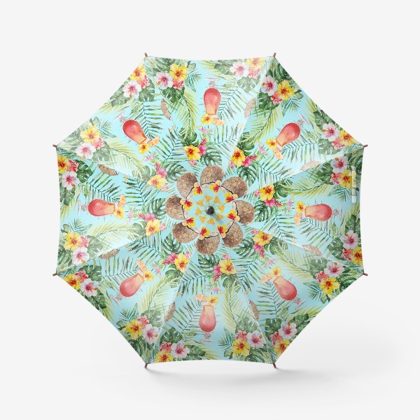 Зонт «Тропический принт пальмовые листья и коктейль»