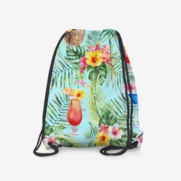 Рюкзак «Тропический принт пальмовые листья и коктейль»