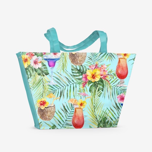 Пляжная сумка «Тропический принт пальмовые листья и коктейль»