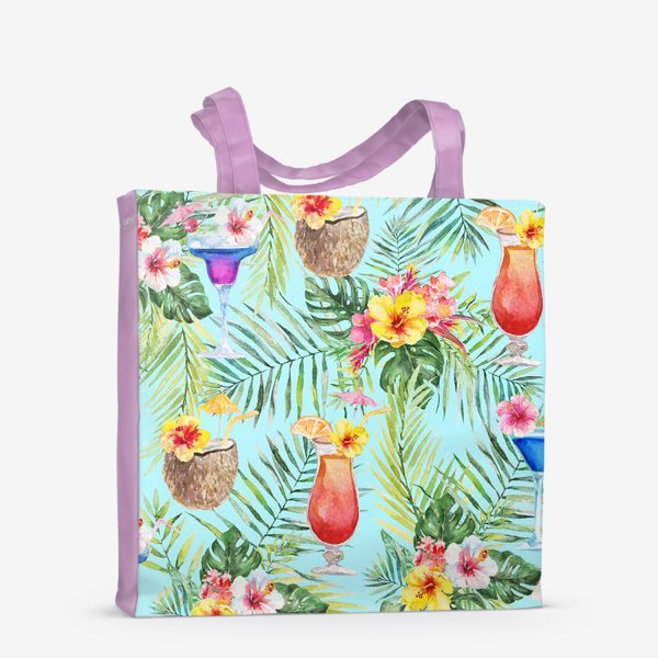Сумка-шоппер «Тропический принт пальмовые листья и коктейль»
