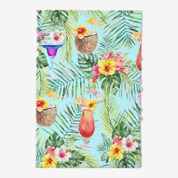 Полотенце «Тропический принт пальмовые листья и коктейль»