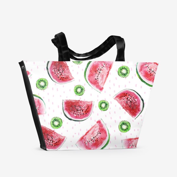 Пляжная сумка «Тропический принт арбуз и киви акварель»
