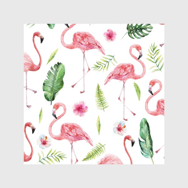 Шторы «Тропический принт розовый фламинго и пальмовые листья»