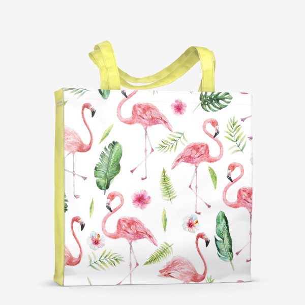 Сумка-шоппер «Тропический принт розовый фламинго и пальмовые листья»