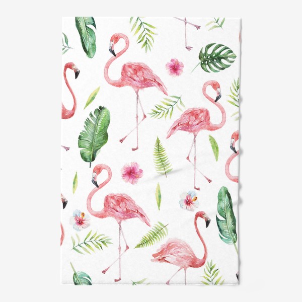 Полотенце «Тропический принт розовый фламинго и пальмовые листья»