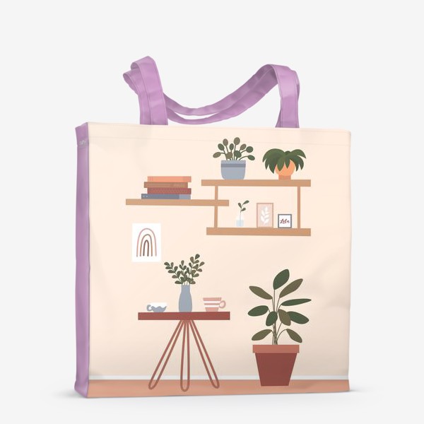 Сумка-шоппер «Комнатные растения, книжные полки, домашний уют»