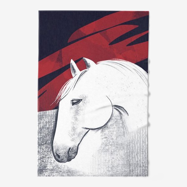 Полотенце «Белая лошадь на черном и красном фоне.  Текстуры и абстракция.»