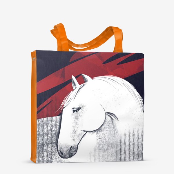 Сумка-шоппер &laquo;Белая лошадь на черном и красном фоне.  Текстуры и абстракция.&raquo;