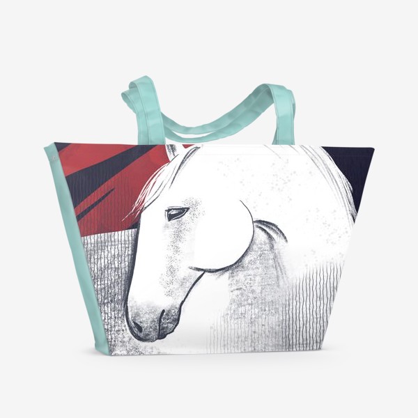 Пляжная сумка «Белая лошадь на черном и красном фоне.  Текстуры и абстракция.»