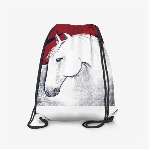 Рюкзак «Белая лошадь на черном и красном фоне.  Текстуры и абстракция.»