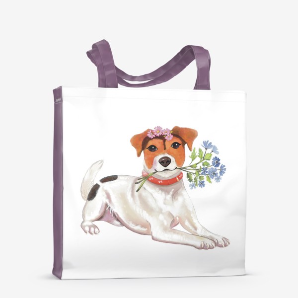 Сумка-шоппер «Джек Рассл Терьер. Собака и цветы. Милый принт.»