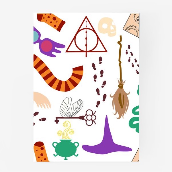 Постер «Волшебные предметы паттерн. Гарри Поттер, школа Хогвартс »