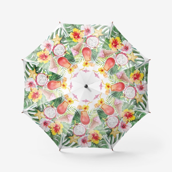 Зонт «Тропическая композиция цветы и пальмовые листья»