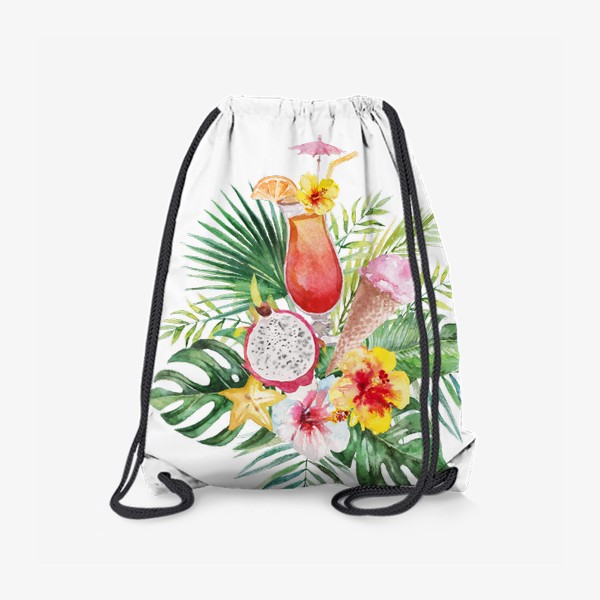 Рюкзак «Тропическая композиция цветы и пальмовые листья»