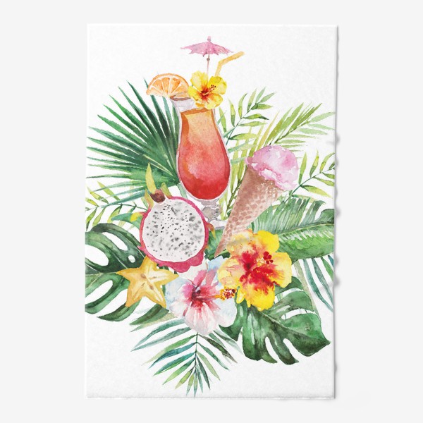 Полотенце «Тропическая композиция цветы и пальмовые листья»