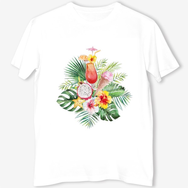 Футболка «Тропическая композиция цветы и пальмовые листья»