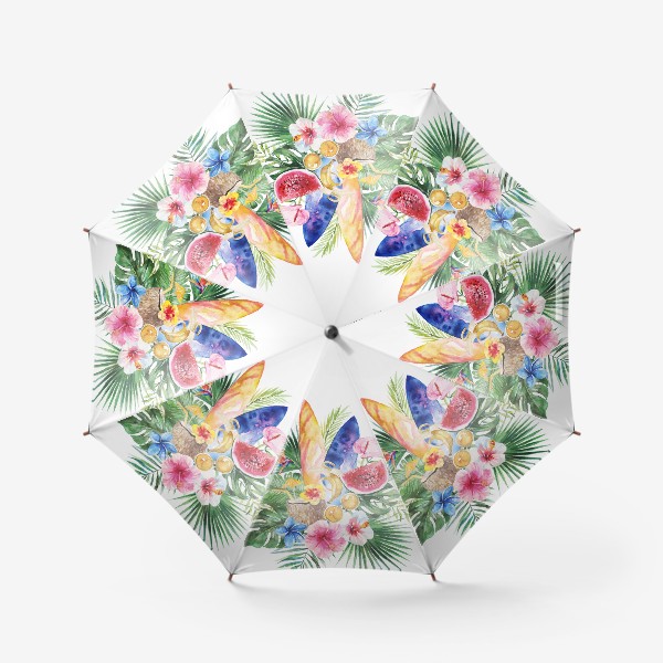 Зонт «Тропическая композиция цветы и пальмовые листья»