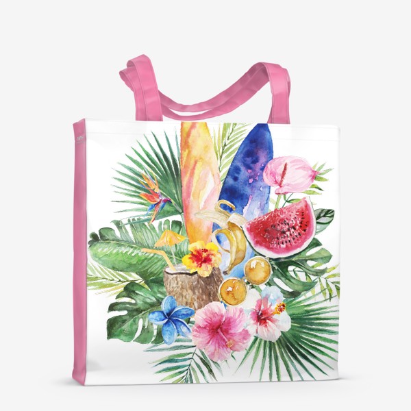 Сумка-шоппер «Тропическая композиция цветы и пальмовые листья»