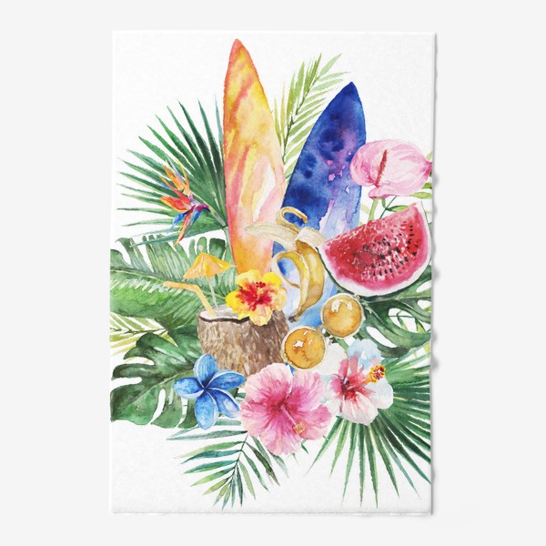 Полотенце &laquo;Тропическая композиция цветы и пальмовые листья&raquo;