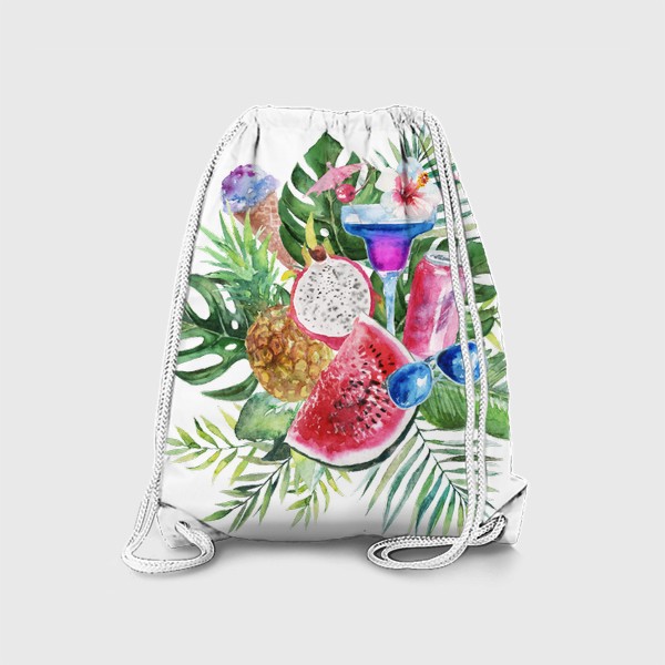 Рюкзак «Тропическая композиция цветы и пальмовые листья»