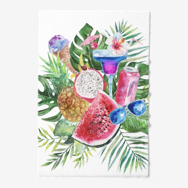 Полотенце «Тропическая композиция цветы и пальмовые листья»