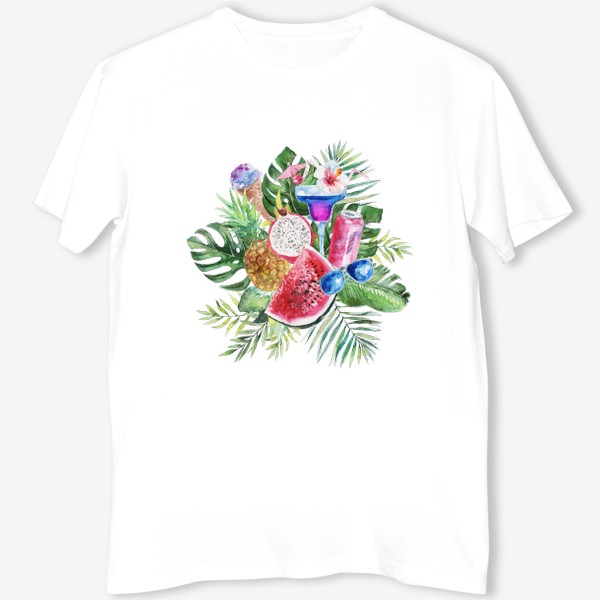 Футболка &laquo;Тропическая композиция цветы и пальмовые листья&raquo;